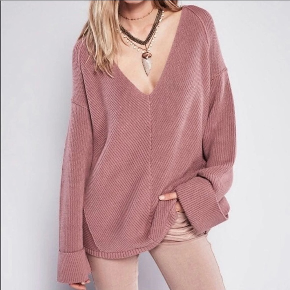 Free People Mauve V-Neck Sweater - Size L